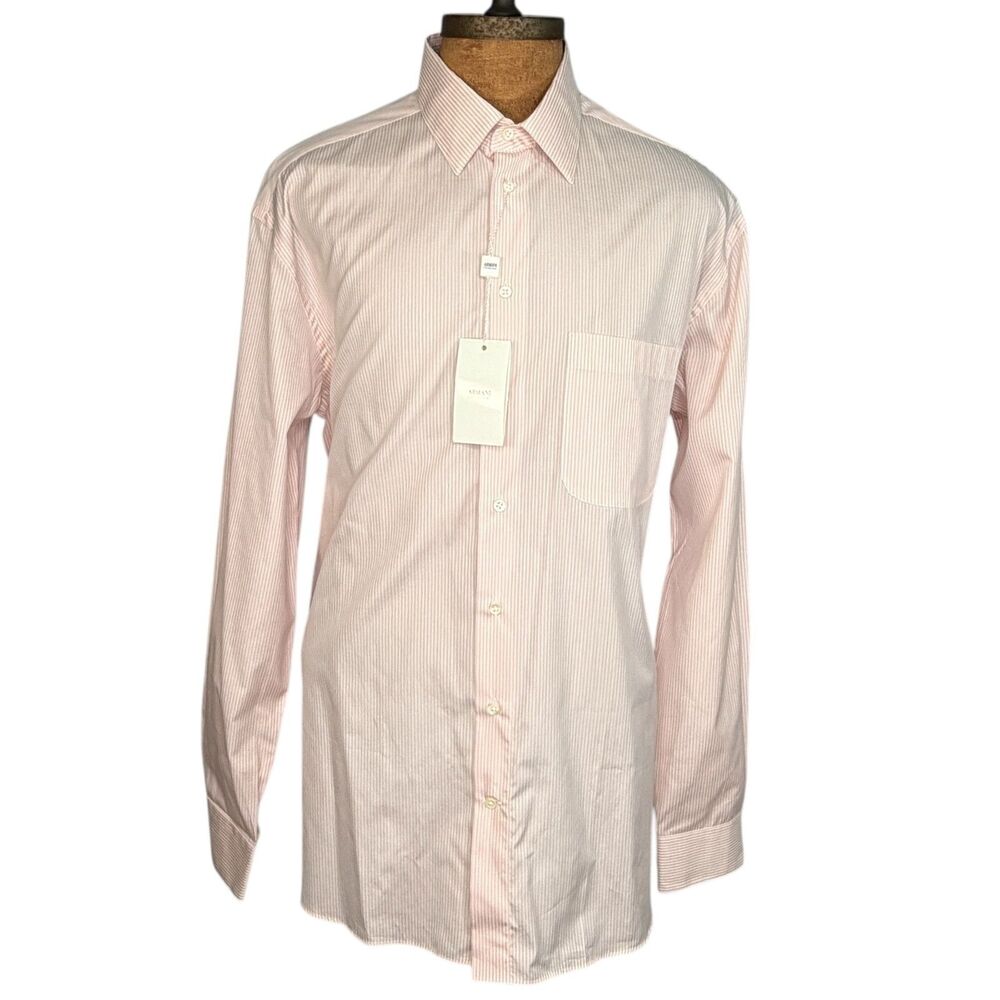 New Men's Armani Collezioni Pink Striped Dress Shirt 17 / 43L $285 MSRP